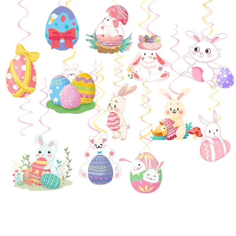 

-November Easter Decoration Theme Party Cute Egg Spiral Pendant Spiral Flag Props Happy Easter Party Supplies
