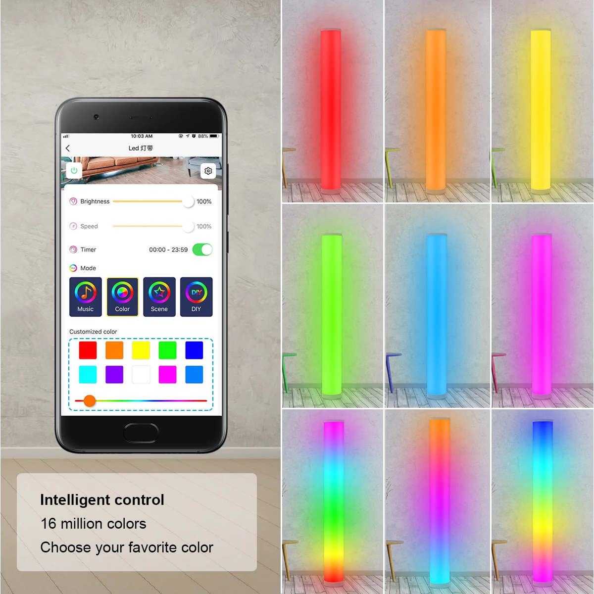 Smart Cylinder floor lamp RGB LED Lamp 16 Color Bedside Standing Atmosphere Floor Light APP Remote USB Living Room Smart Lights