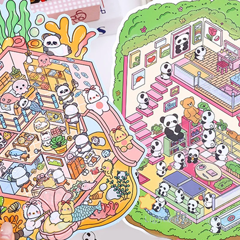 1Set Cartoon Miniatuur Scène Landschap Stickers DIY Pocket Cabine Scène Spel Stickers Hand Account Decoratieve Stickers Geschenken