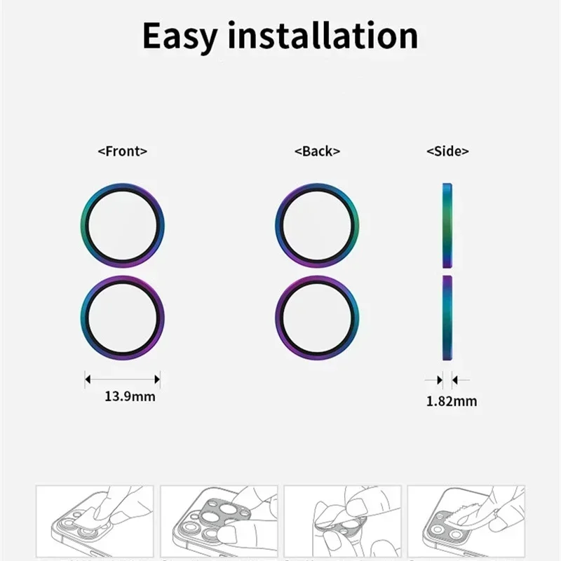 すべての電話用の金属製カメラプロテクター,合金レンズリング,強化ガラス,背面レンズカバー,フィルム,2,2,1