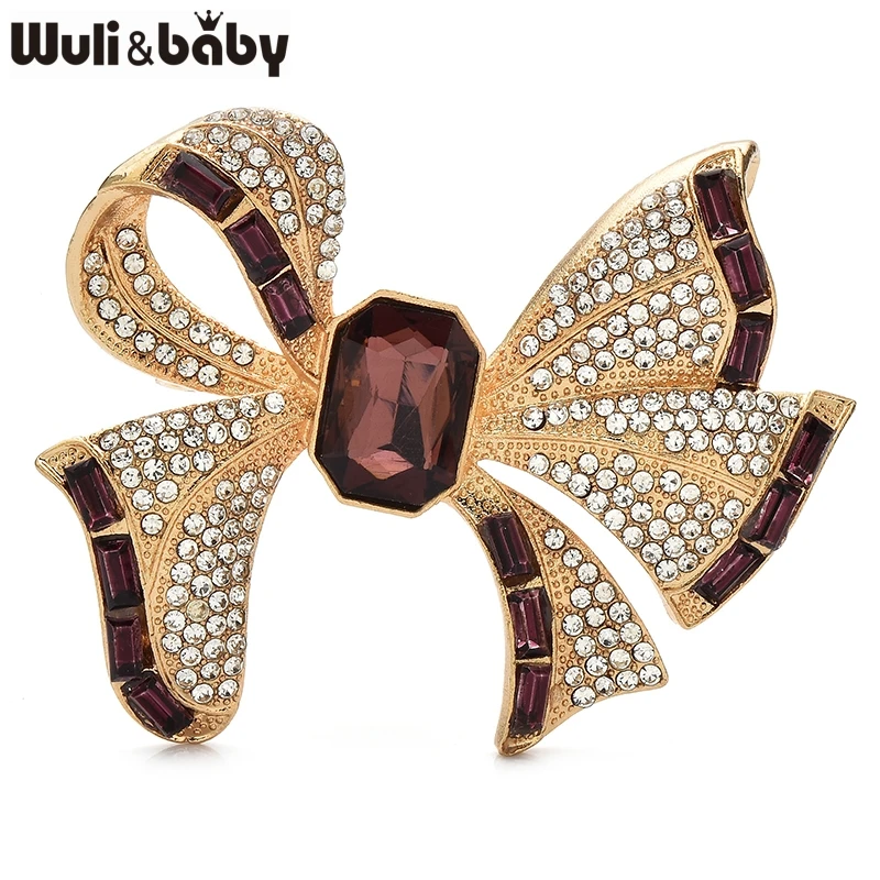 Wuli&baby Pretty Bowknot Brooches For Women Unisex 2-color Rhinestone Bow New Year Christmas Brooch Pins Gifts