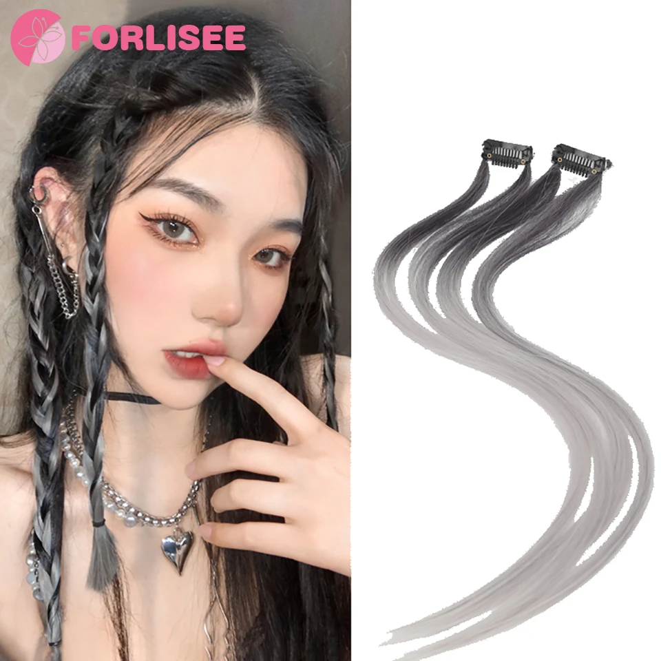 

FORLISEE Synthetic Wig Piece Women's Long Hair One Piece Invisible Ear Dye Gradient Hair Piece