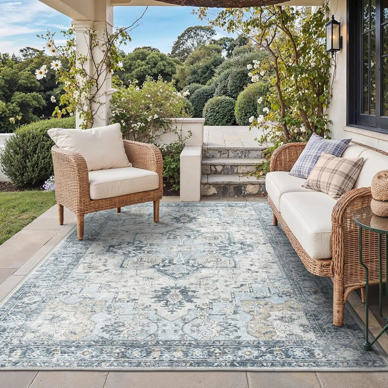 

5x8 ft Waterproof Boho Area Rug, Non-Shedding Easy Clean Indoor Outdoor Mat for Patio Living Room Bedroom Camping