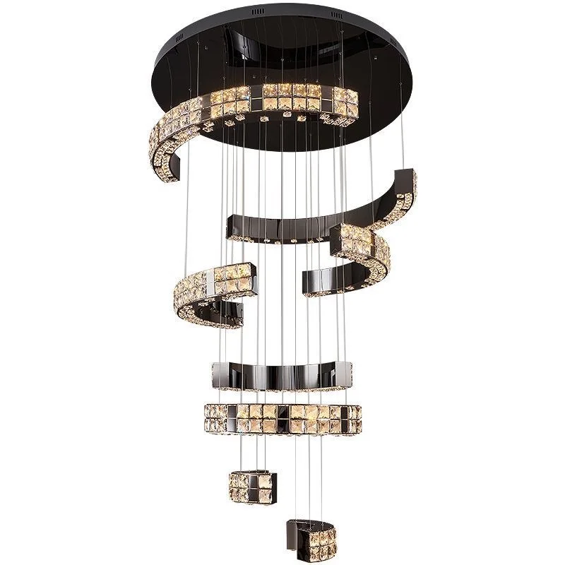 

Duplex building living room, crystal chandelier, light luxury high-end atmospheric villa, high-rise building middle