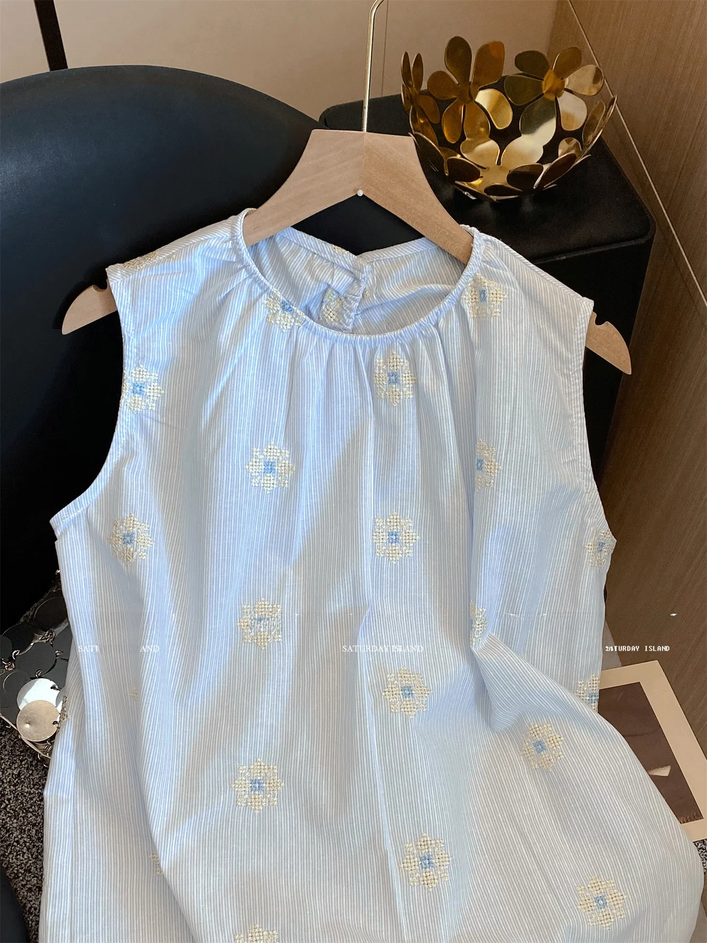 الأزرق الحرة المطرزة الأزهار فضفاضة تناسب جولة Ne Svel سترة المرأة الصيف جديد Sle الكورية أعلى مريحة للتنفس