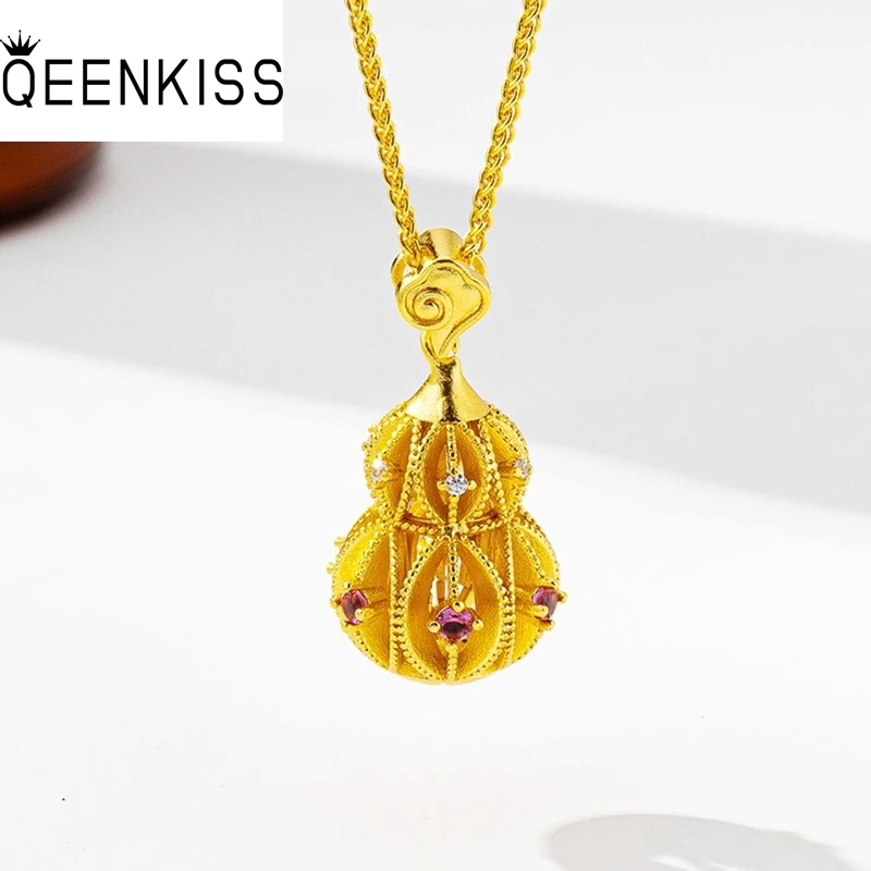 

QEENKISS 24KT Gold Vintage Calabash Necklace Pendants For Women Wedding Party Birthday Christmas Bride Mother Lady Gifts PT5222