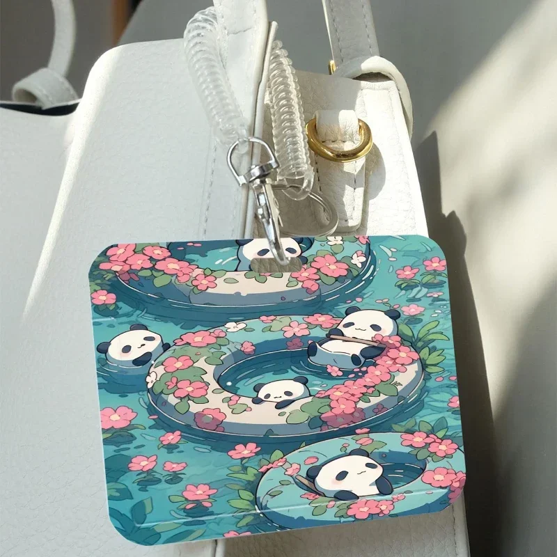 Lindos soportes de plástico para tarjetas de trabajo de Pandas de natación, funda para tarjeta de nombre multiusos, bolsa para identificación, funda protectora para insignia, colgante para negocios