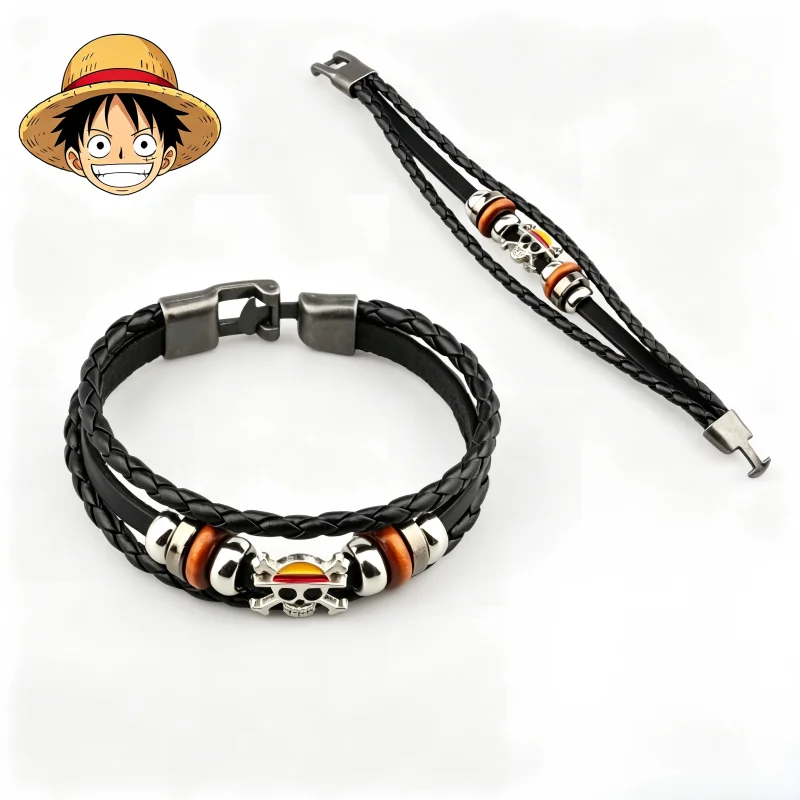 Accessoires de cosplay One Piece, bracelet tissé Luffy, accessoires de cosplay, chapeau de paille pirate, anneau à boucle multicouche, cadeau d'anniversaire.