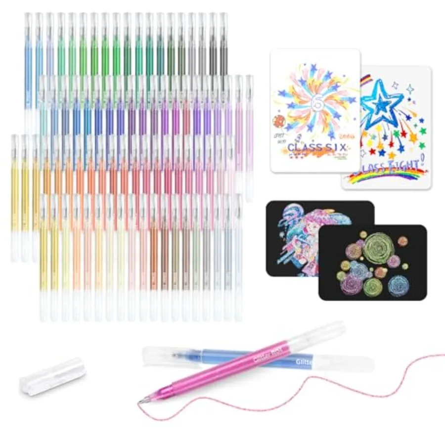 

Glitter Gel Pens for Adult Coloring Books and Black Paper Smooth 1.0mm Fine Point Large Capacity for Journaling and Drawing Vib