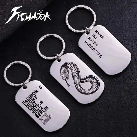 Keychain Military Army Tactical Personalized ID Bar US Dog Tag Logo Text Engrave Keychain Soldier Name Custom For Men Stainless Steel