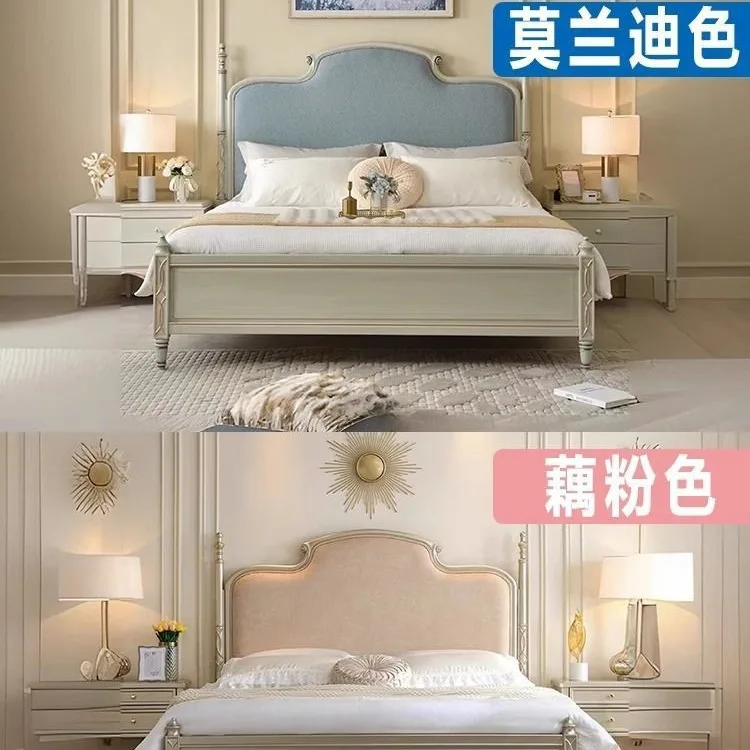 Villa retro, pink festive fabric wedding bed, high-end, master bedroom, light luxury