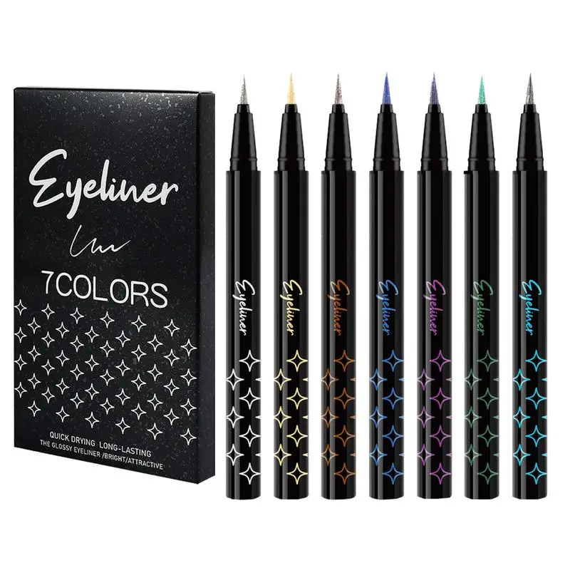 7pcs/set Glitter Liquid Eyeliners Pencil Eye Shadow Pencil Shiny Eye Liner Pen Shimmer Sparkling Eyeliners Diamond Eye Makeup