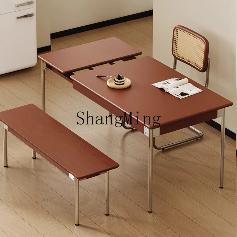 

SM antique solid wood retractable dining table living room household rectangular folding rock dining table