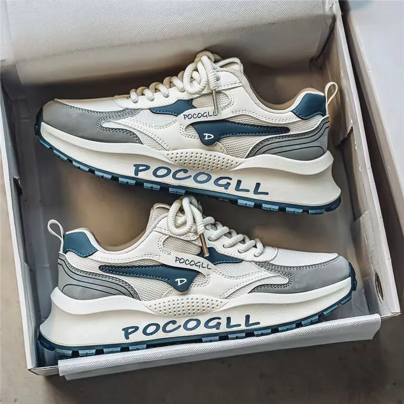 2026 New Men Retro Hong Kong Style Dad Shoes Breathable Mesh Odor Resistant Height Increasing Platform Sneakers Winter Versatile Trendy Athletic Casual Walking Trainers