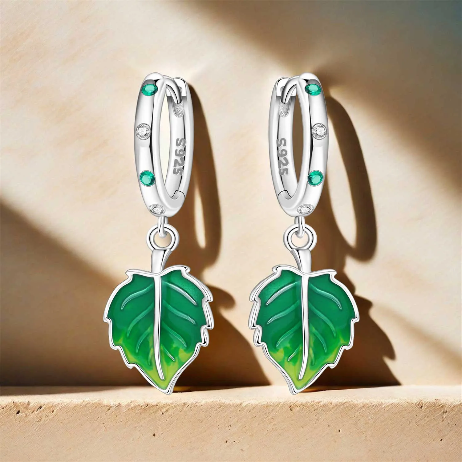 PANPOKI 925 Sterling Silber Frische grüne Blätter Pflanzen Tropfenohrringe Damenohrringe Mode Party Original Schmuck Feine Geschenke