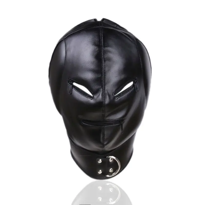 PU Leather Thickening Head Masks Funny Drawstring Sexy Men Face Cover Carnival Party Games Cosplay Adult Unisex Mask Zipper Open