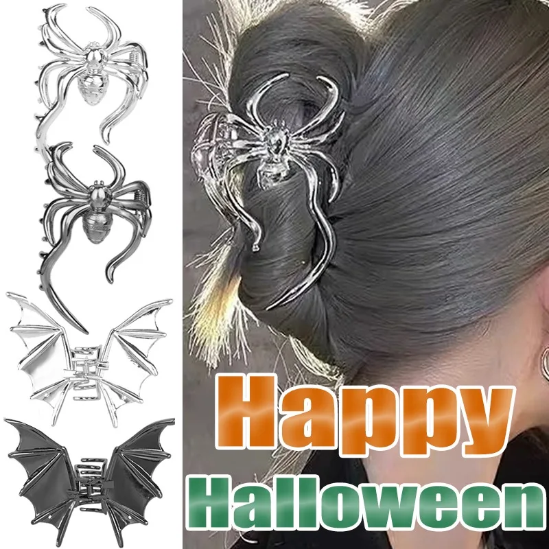 Halloween Big Bat Spider Hair Claw Sturdy Grab Clip Decorate Appearance Hairclip Festival Party Add Ghostly Atmosphere Hairpin