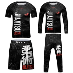 Dziecko Kimono Jiu Jitsu rshguard dzieci t-shirt Mma + spodnie 4 szt./zestaw spodenki Muay thai Bjj wysypka strażnik chłopiec boks koszulki sportowe