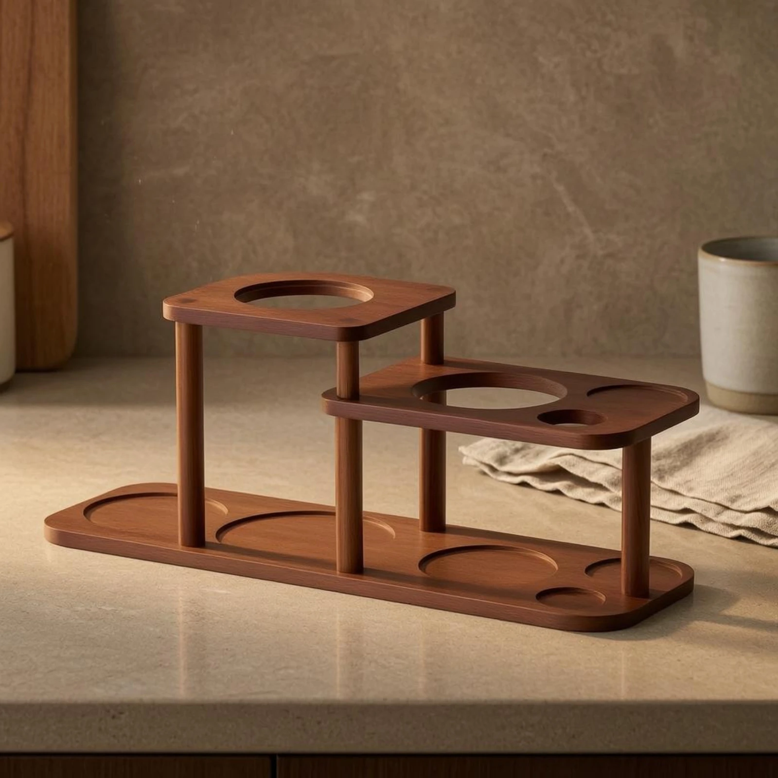 Coffee Machine Stand Polished Finish Coffee Station Organizer Espresso Machine Stand Circular Cutouts Rounded Corners