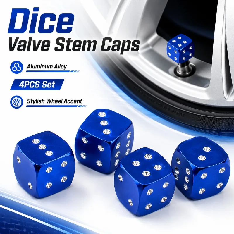 4PCS Colorful Dice Tire Valve Covers, Aluminum Alloy Stem Caps for Car, Motorcycle and Bicycle Wheels, Decorative Accessories