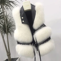 Womens Faux Fur Waistcoat 2024 New Chic Splice Fox Coat Ladies Sleeveless Fur Vest Jacket Women Slim Faux Fox Fur Outwear Kamizelki