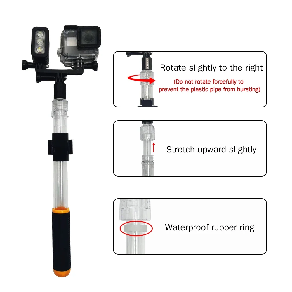 Waterproof Crystal Selfie Stick Telescopic Transparent Handheld Outdoor Diving Buoyancy Rod Suitable for Gopro Sports Camera