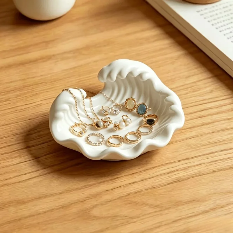 3D Printed Wave Trinket Tray White Mini Jewelry Storage Dish Tabletop Key Coin Holder Home Decor Ornament