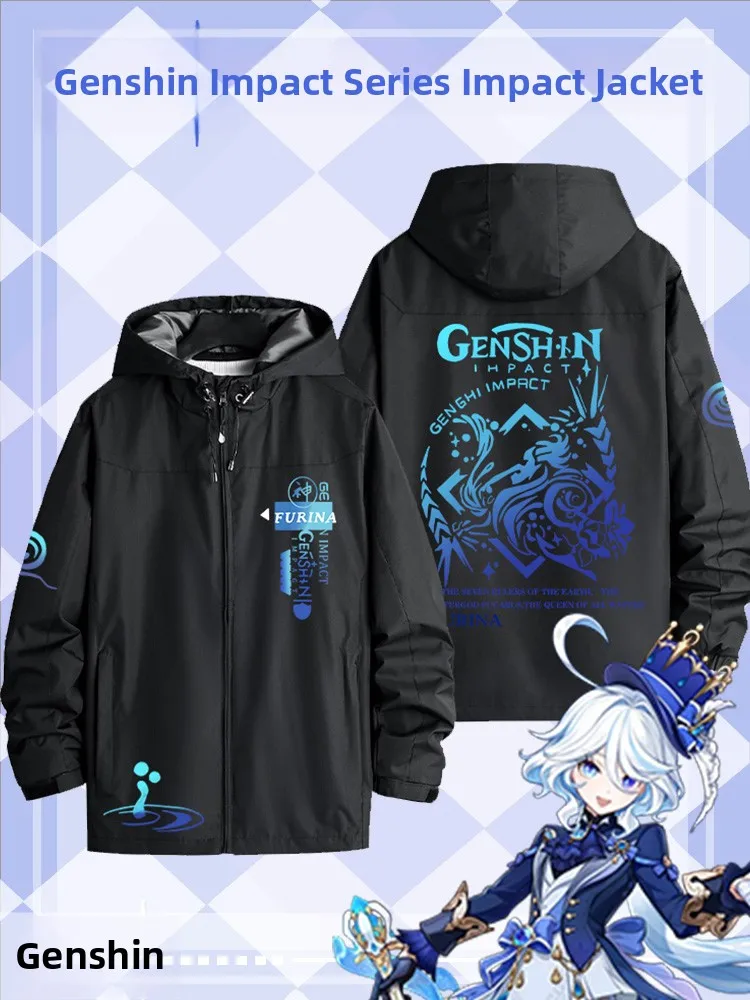 

Мужская осенняя куртка Genin Impact в американском стиле, ветрозащитная, из полиэстера, приталенного кроя, с длинными рукавами, на молнии, повседневная