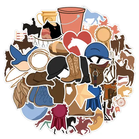 10/50PCS Equestrian Sports Horse Racing Western Cowboy Cartoon Graffiti Decorative Notebook Waterproof Sticker Kids Toy