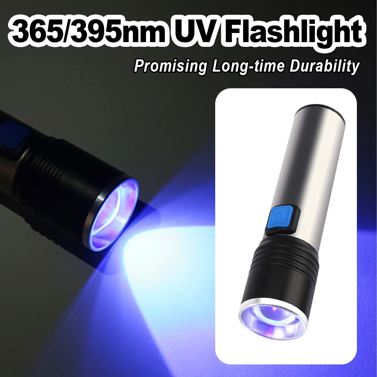 

Uv Led Flashlight Violet Light Black Aluminum Flashlights Torch Portable Usb Recharge Ultraviolet 3-light-modes 365nm 395nm Easy