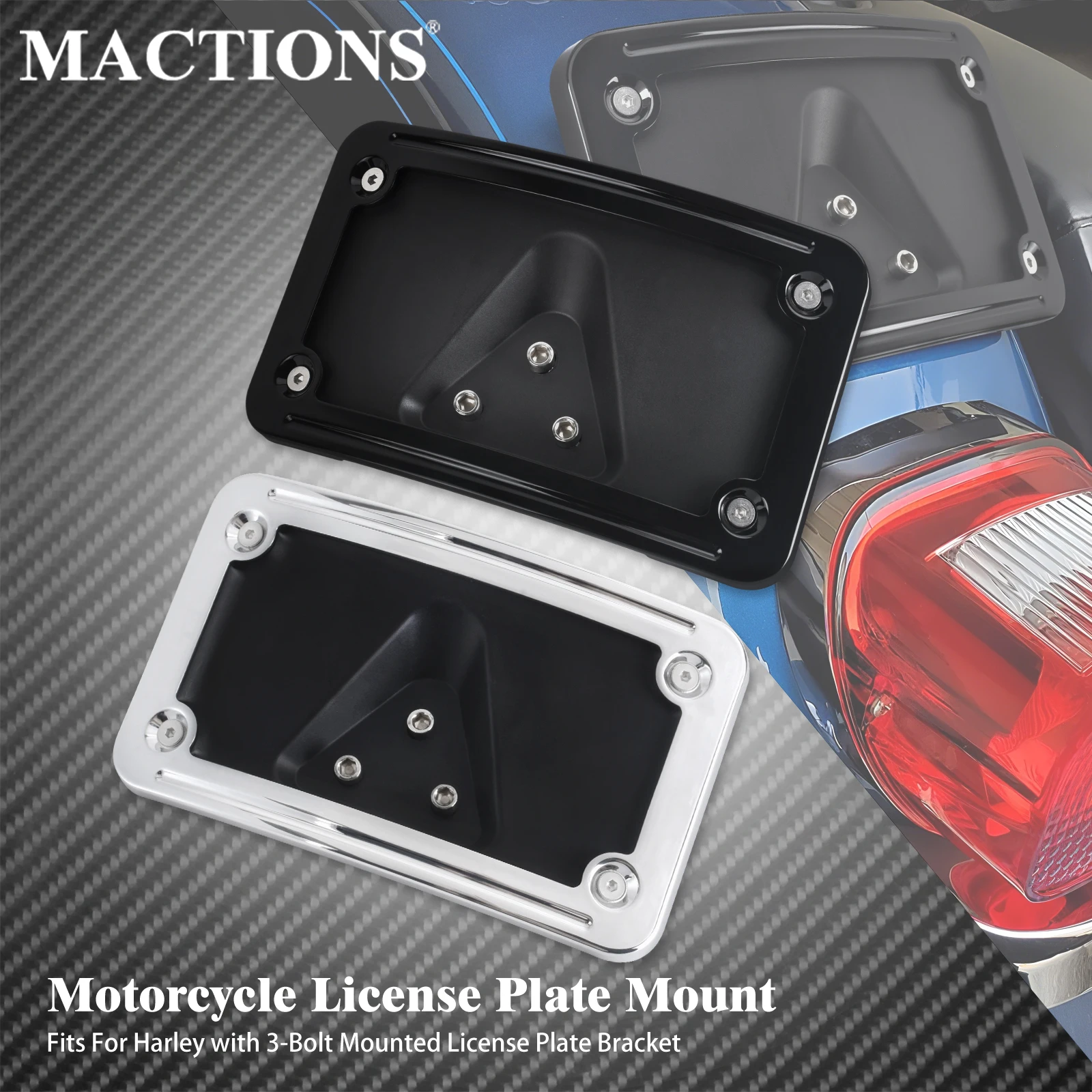 Motorcycle Curved Laydown License Plate Frame Bracket Mount Holder For Harley 3 Hole Mount Softail FL Dyna For Honda VTX1300R
