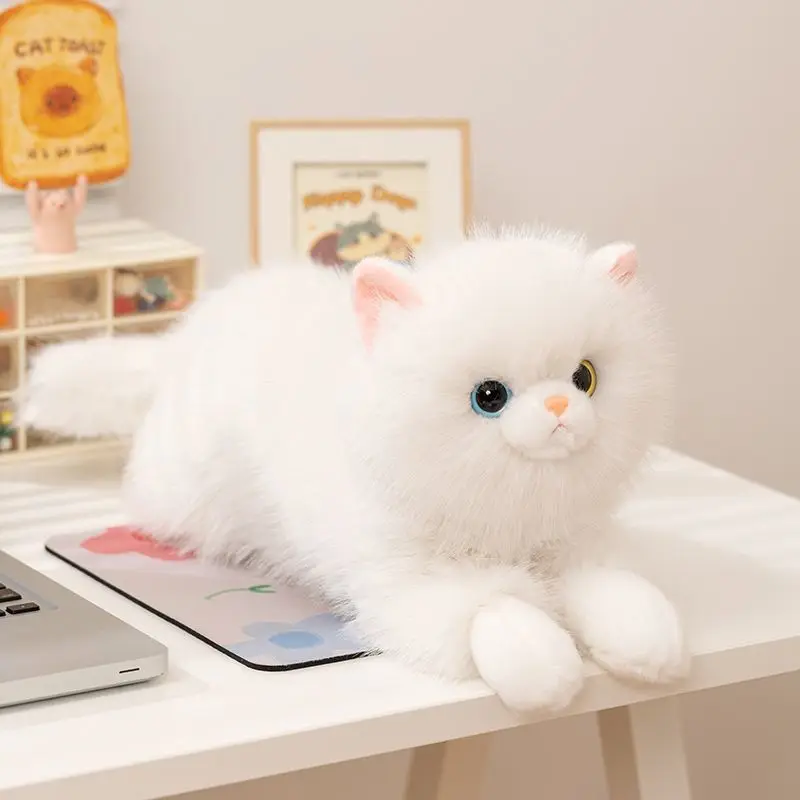 Simulation Long Fur Cat Plush Doll Lovely Stuffed Animal Toy with Heterochromatic Eyes Soft Fluffy Plushie Holiday Birthday Gift