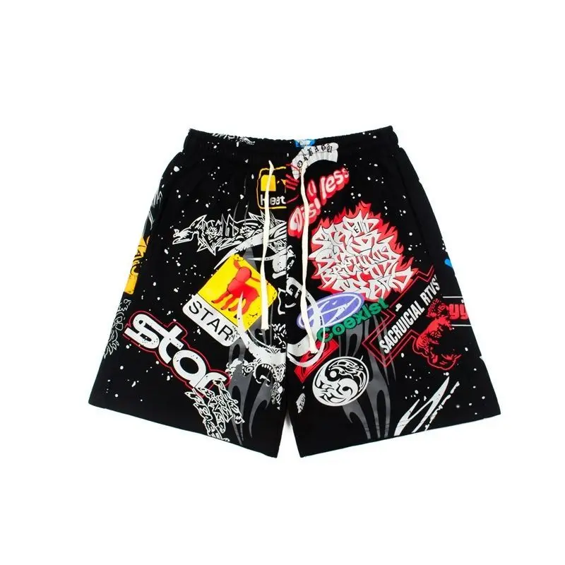 Hellstar Streetwear American Hip Hop Graffiti Print Loose Drawstring Casual Shorts Unisex Men Women Summer Pants