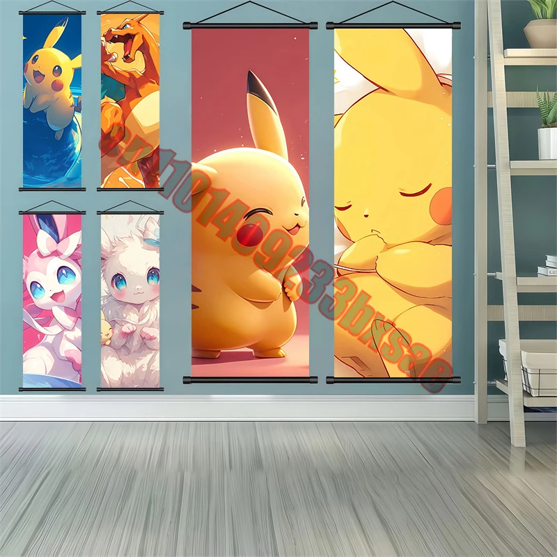 

Japanese Classic Cartoon Anime Pokemon Pikachu, Gengar, Mewtwo High Quality Art Scroll Painting Suitable for Bedroom Decoration
