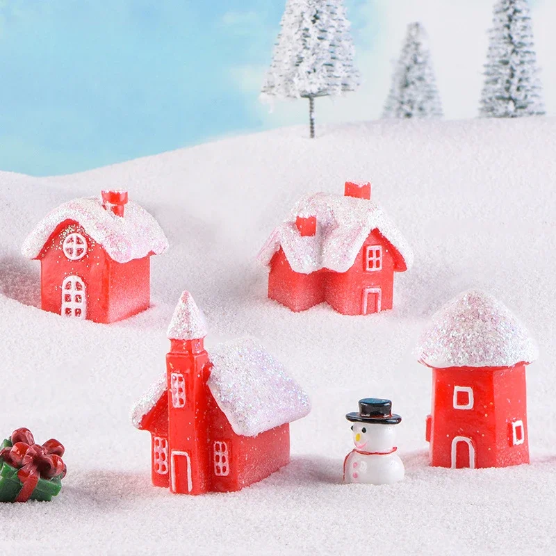 Christmas House Snow Landscape Decoration Red Cake House Decorations Resin Craft Gifts Christmas Decorations