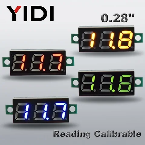 Digital Voltmeter Motorcycle 0.28inch DC 0-100V LED Digital Voltmeter DC2.5-30V Car Motorcycle Red Green Blue LED Voltage Reading Calibrable Tester Meter
