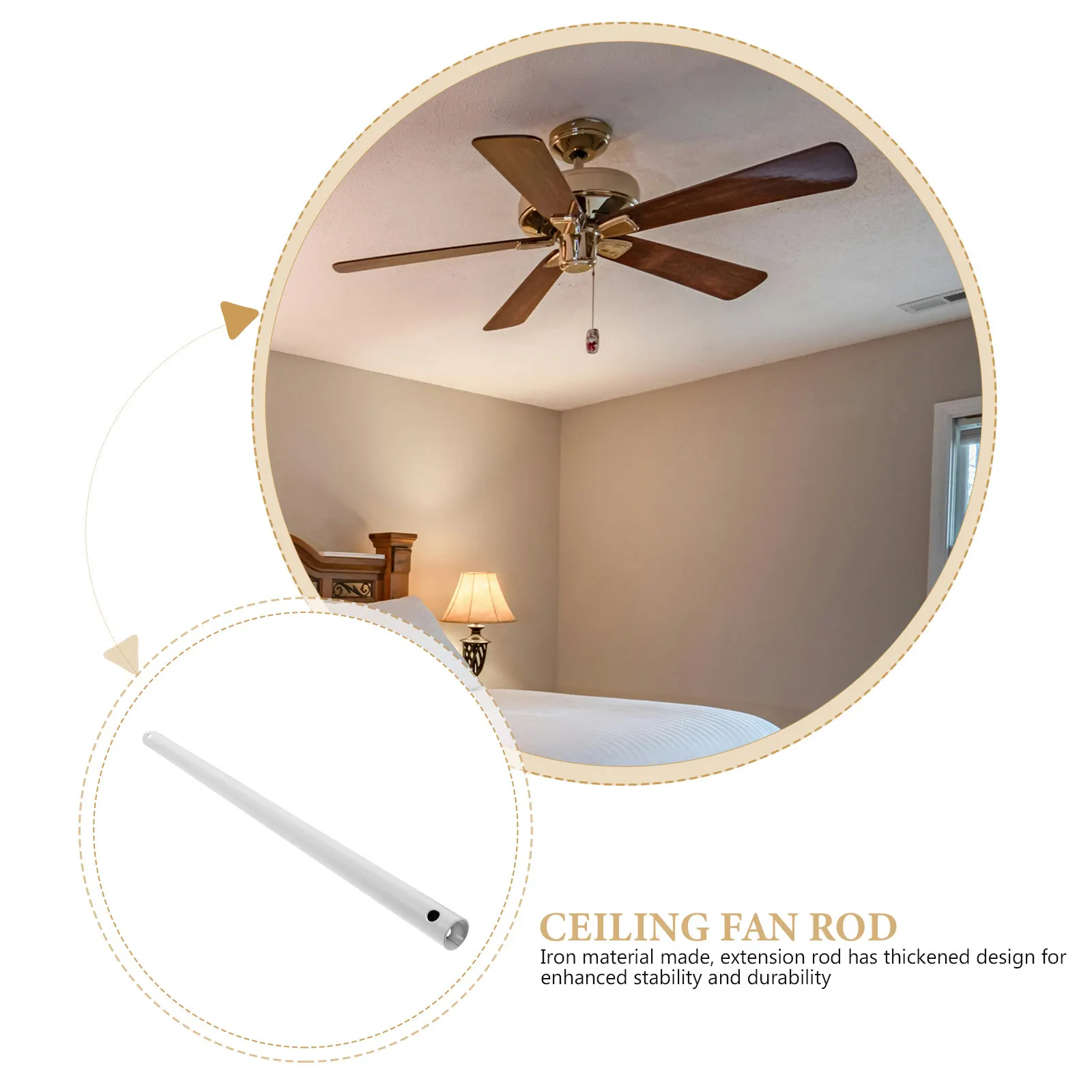 Ceiling Fan Extension Rod Thickened Iron Heavy Duty Fan Downrod Extension Pole Stable Long Rod for Easy Installation on Sloped