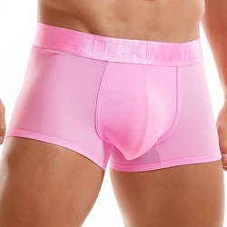 Fashion Fluorescent Color Men's Underwear Sporty Breathable Mesh Boxer Briefs Sexy Transparent Male Underpants Gay Sissy Shorts