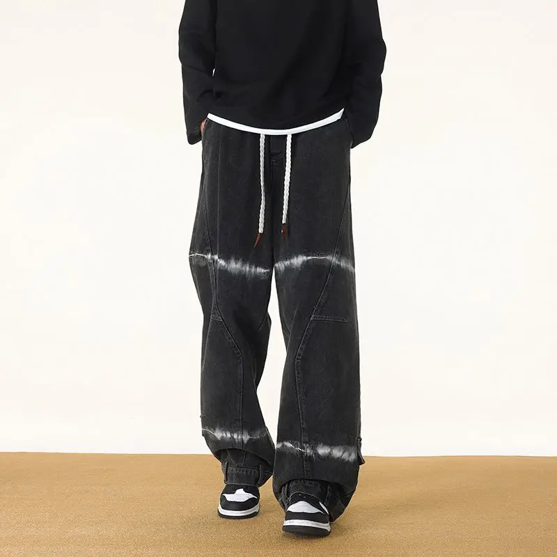 

Men's Fashion Washed Plus Size Casual Pants Retro American Pure Cotton Pants Spring And Autumn Tie Dye Straight Leg Loose Jeans