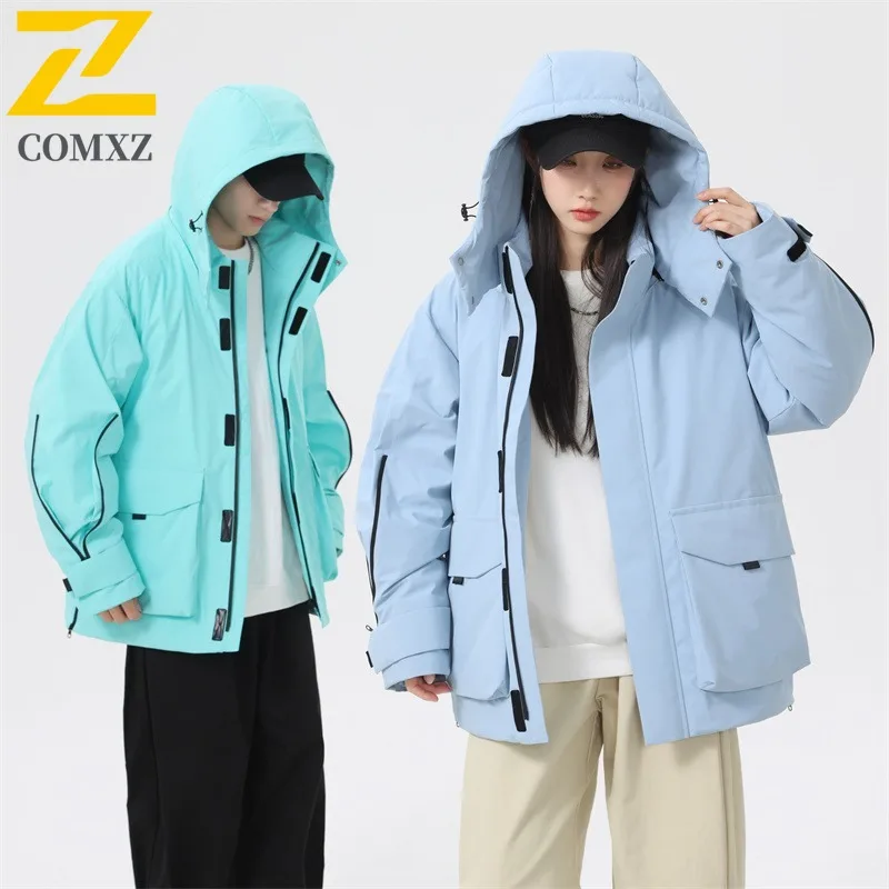 COMXZ Men Duck Down 3 in 1 Winter Jacket American Style Vintage Hooded Workwear Windproof Outdoor Sport Lightweight Coat