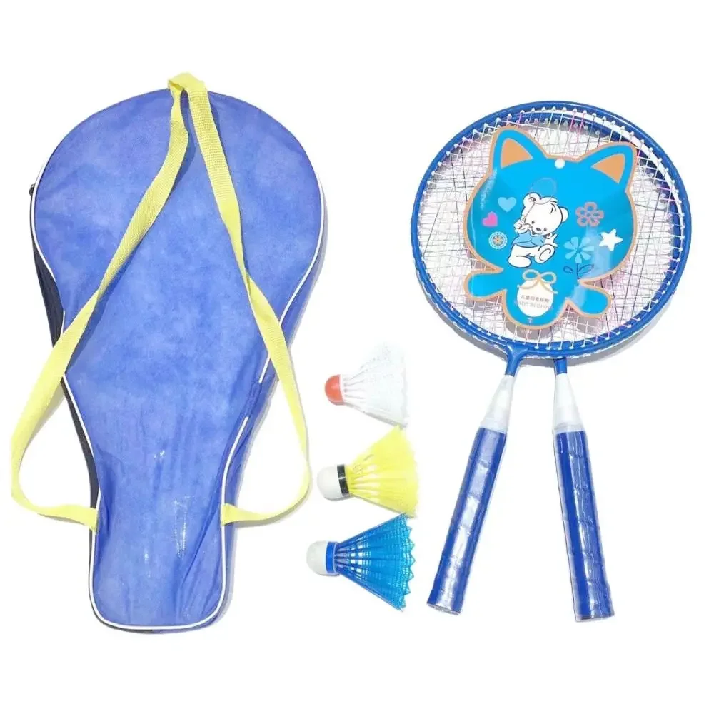 Best Seller! Pink Blue Children's Badminton Set - Iron Alloy Rackets | Anti-Slip Pen-hold, with 3 Balls Training Double Racquets