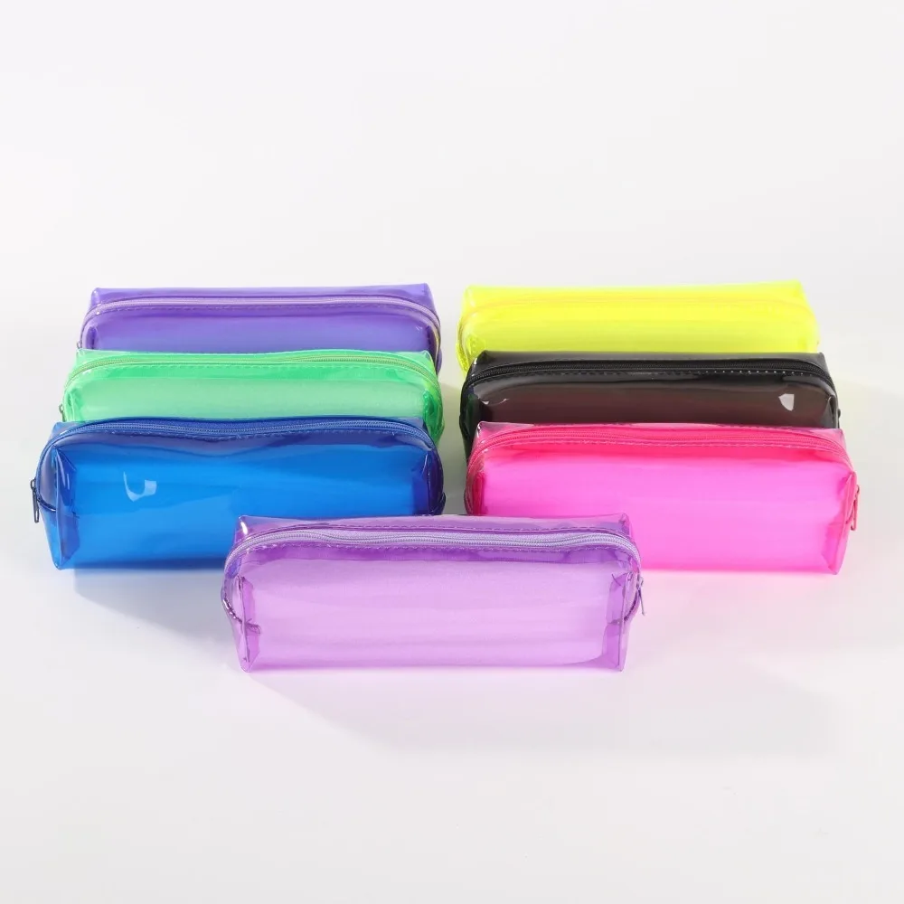 Simple Colorful Pencil Storage Bag Transparent Multi-Function Zipper Bag PVC Large-Capacity Student Stationery Children Gift