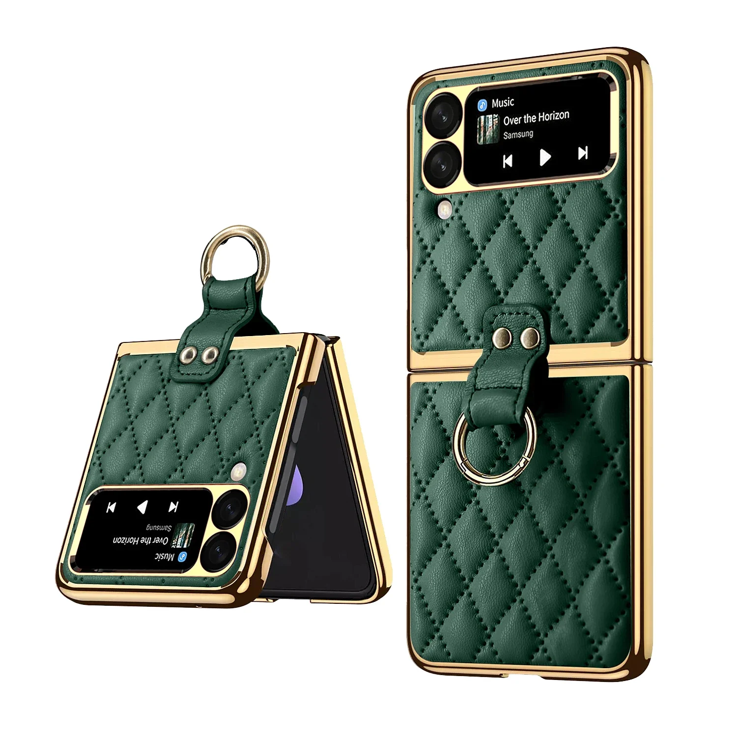 

Luxury Diamond Air Cushion Leather Case for Galaxy Z Flip 6 5G Flip7 Z Flip 4 Flip5 Ring Holder Lens Protection Shockproof Cover