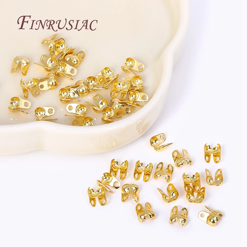 Jewelry Connector Clip Clasp Fittings Components 18K Gold Plated Ball Chain End Connector Crimp Bead Tip Knot Cover