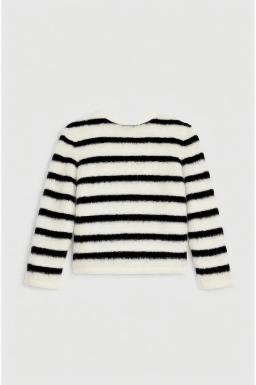 Gestreept gebreid pluche damesvest, elegant en geschikt voor kantoormedewerkers, herfst- en winterstijl