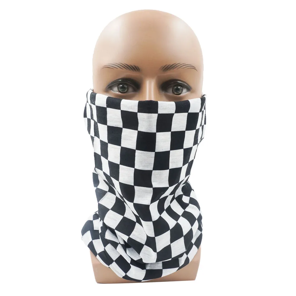 Checkerboard Pattern Bandanas Geometric Red White Plaid Checkered Racing Flag Neck Gaiter Men Women Cycling Face Cover Scarf