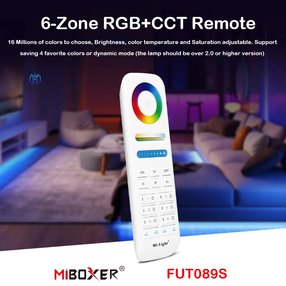 MiBoxer FUT089S 6-Zone RGB+CCT Remote Color Temperature 2.4G Wireless Switch Controller Control RGB CCT LED Light Lamp Dimmer