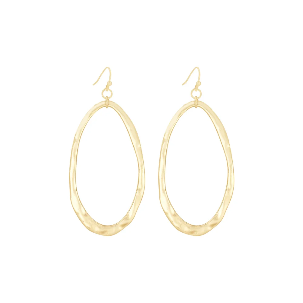 New Arrivals Gold Color Hammered Effect Big Oval Circle Drop Earrings For Women Girl Casual Classic Bohemia Jewelry