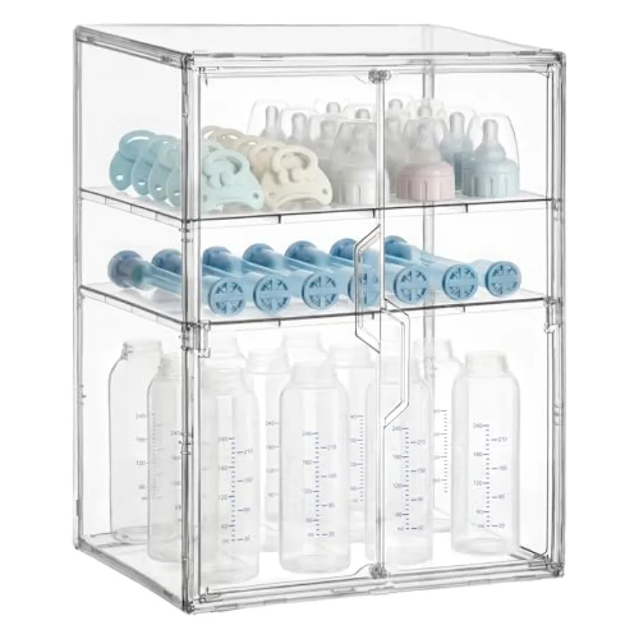 

Baby Bottle Storage Organizer for Countertop Cabinet, 3 Tiers Adjustable Clear Acrylic Bottles Storage Station Case Box Contain