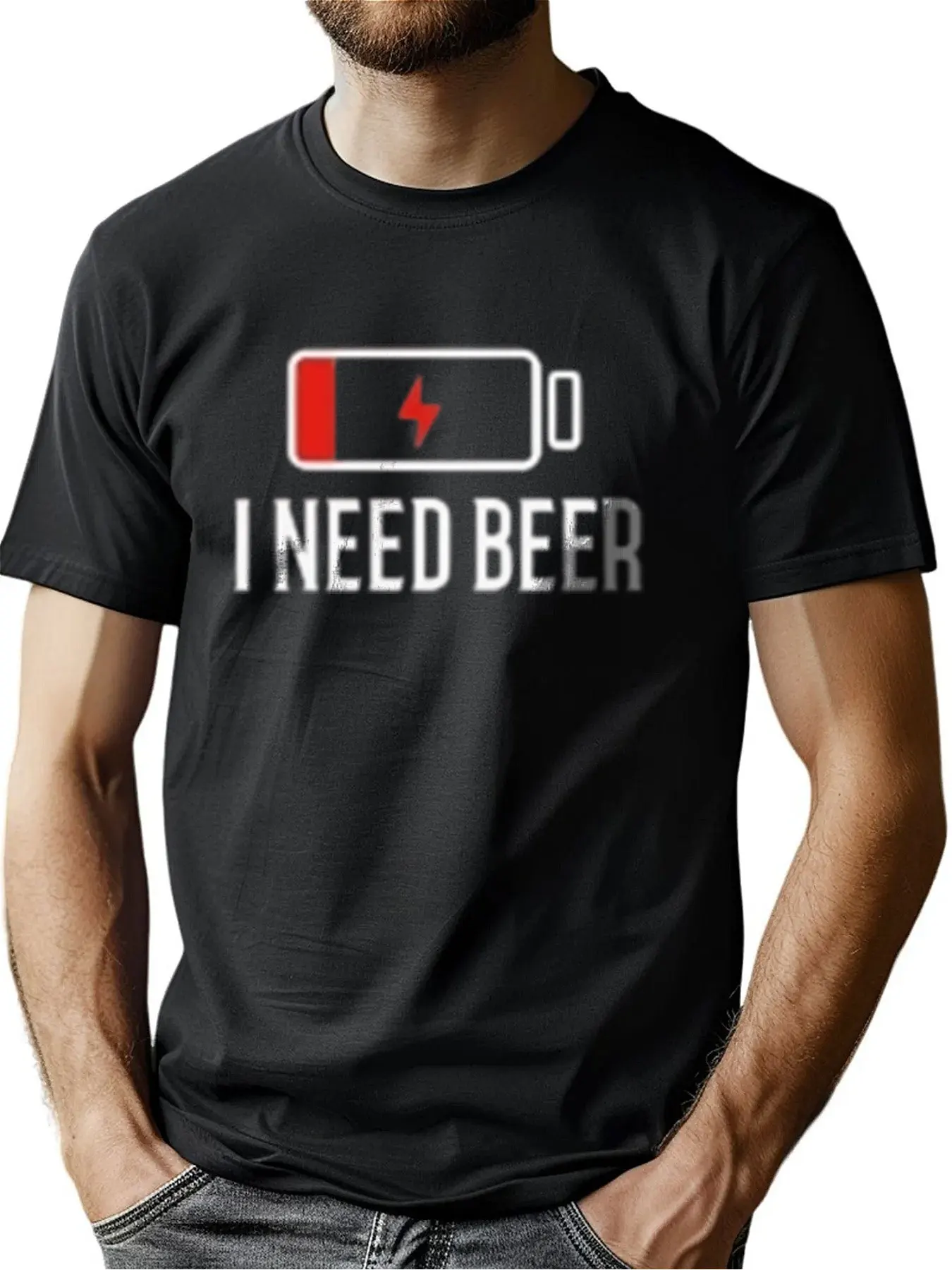 

Men's Premium Soft Cotton Crew Neck Tee With "I Need Beer" Graphic Print, Comfortable Casual Wear Ideal Birthday Gift